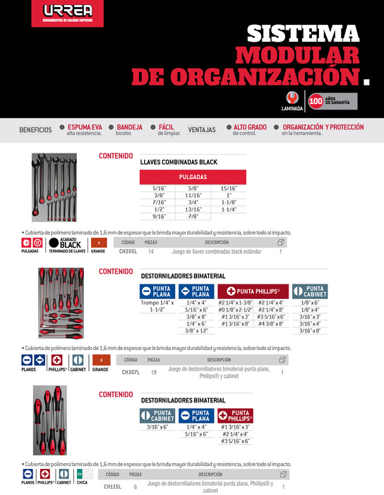 Juego de destornilladores mango bimaterial varias puntas 6 piezas, CH115L-C Urrea