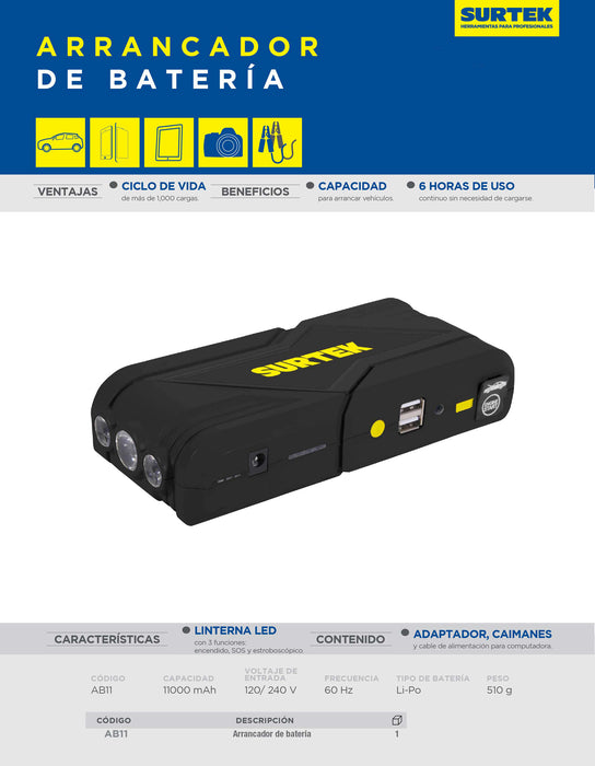 Arrancador bateria 11,000 mAh Surtek