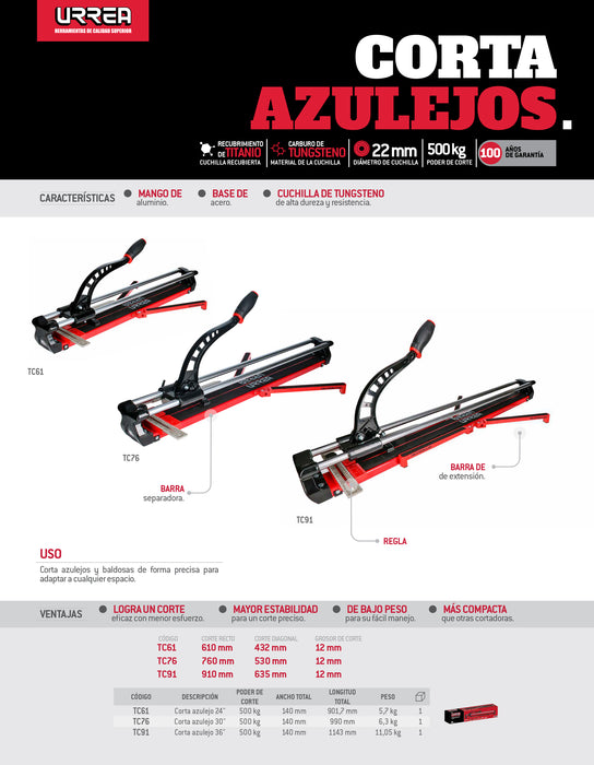 Corta azulejos de corte recto para grandes formatos 36" Urrea