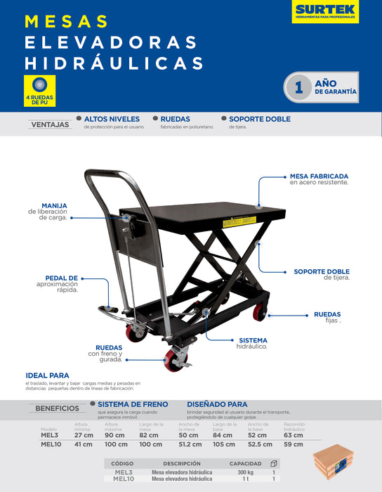 Mesa hidráulica elevadora 1 ton Surtek