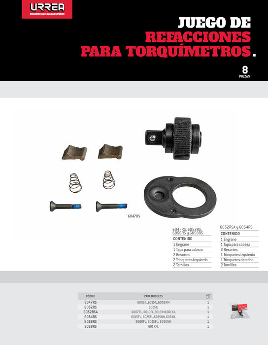 Juego de refacción para torquímetro de trueno cuadro de 3/8",6007FL,6010FL,6010NM,601KIL Urrea