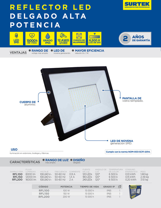 Reflector de LED SMD delgado 200 W de 16,000 lm Surtek
