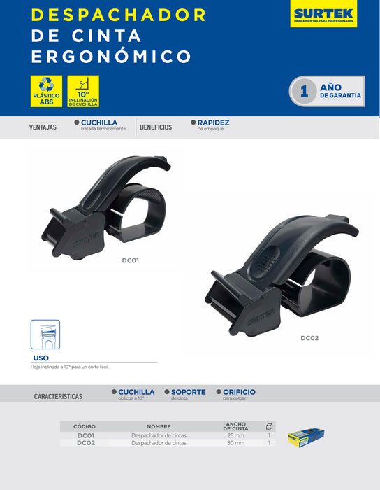 Despachador de cinta ergonómico 50 mm Surtek
