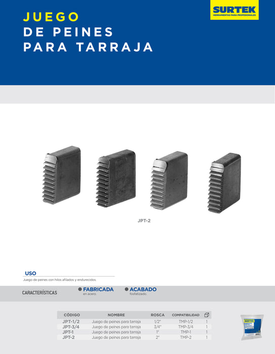Peine para tarraja de 3/4" NPT Surtek