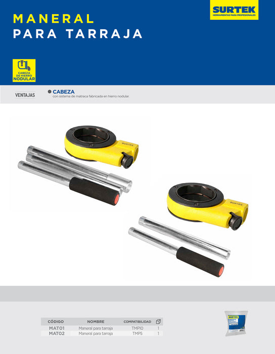 Maneral para dados de tarraja de 1-1/2" a 2" Surtek
