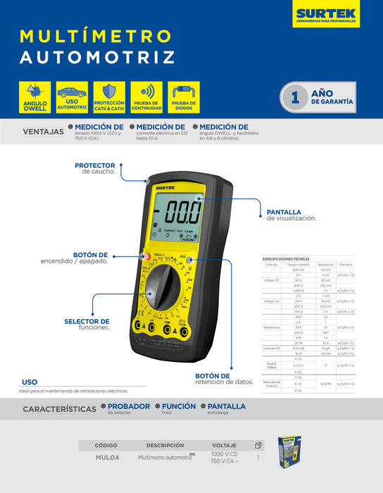 Multímetro digital automotriz Surtek