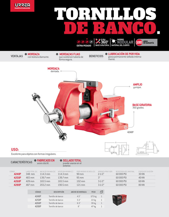 Tornillo de banco de hierro nodular 6-1/2" Urrea