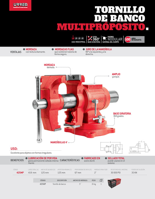 Tornillo de banco 5", multipropósitos Urrea