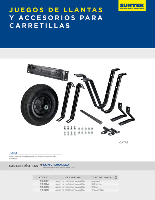 Juego de accesorios para carretilla con llanta neumática reforzada de 4 capas Surtek