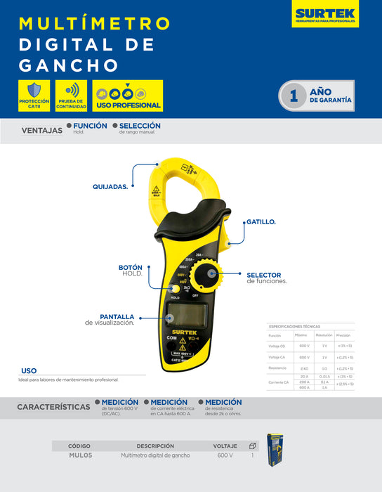 Multímetro digital de gancho Surtek