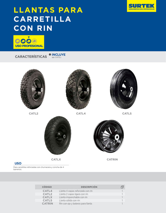 Rin con eje y baleros de llanta para carretilla Surtek