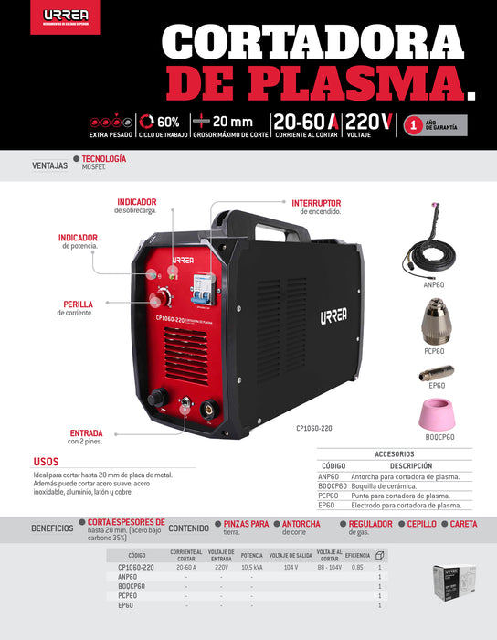 Antorcha para cortadora de plasma CP1060-220 Urrea