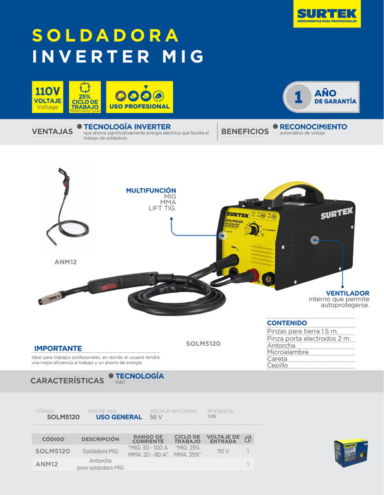 Antorcha para soldadora MIG 120 A Surtek