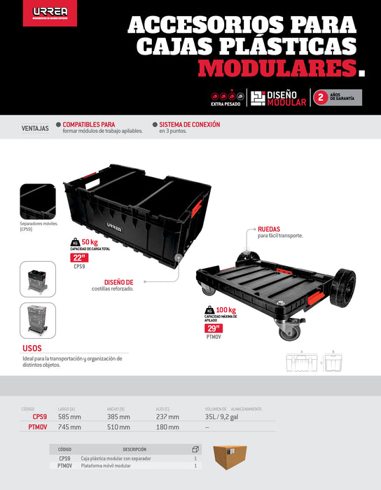 Plataforma móvil para cajas portaherramientas modulares 29" x 20" x 7" Urrea