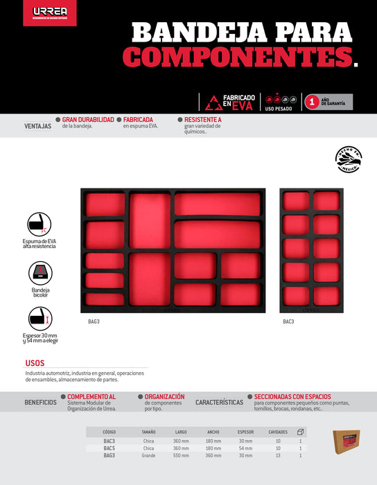 Bandeja chica para componentes 54 mm Urrea
