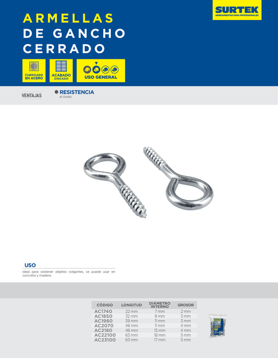 Armella cerrada 46 mm x 11 mm, 150 piezas Surtek
