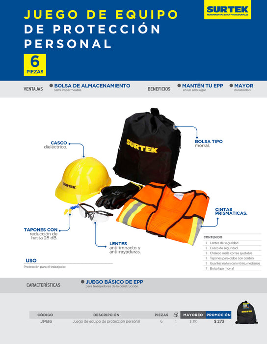 Juego de equipo de protección personal naranja M, 6 piezas Surtek
