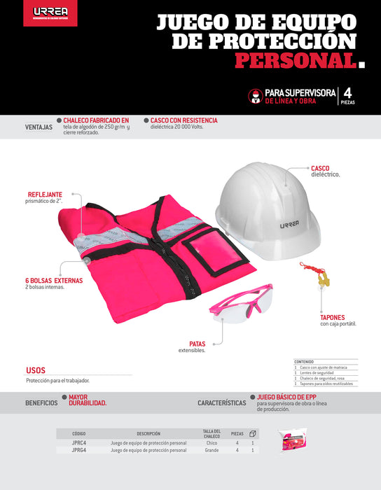 Juego de equipo de protección personal rosa G, 4 piezas Urrea
