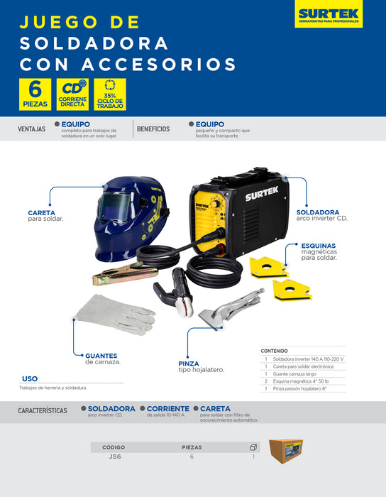 Juego de soldadora con accesorios, 6 piezas Surtek