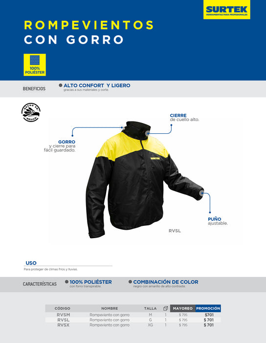 Rompeviento con gorro talla L Surtek