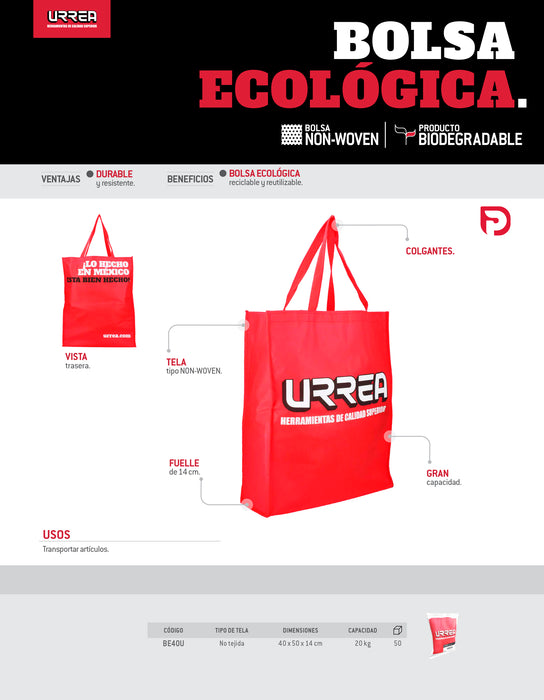 Paquete de bolsas ecológicas reutilizables 40 x 50 x 14 cm, 50 piezas Urrea
