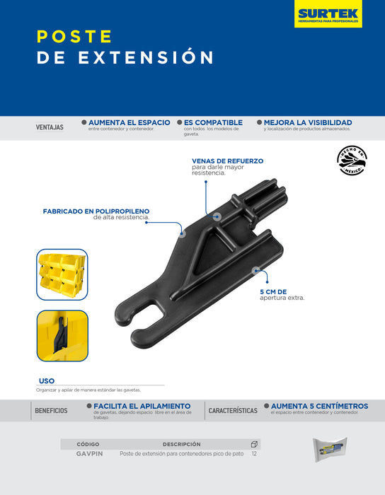 Poste de extensión para gaveta plástica pico de pato Surtek