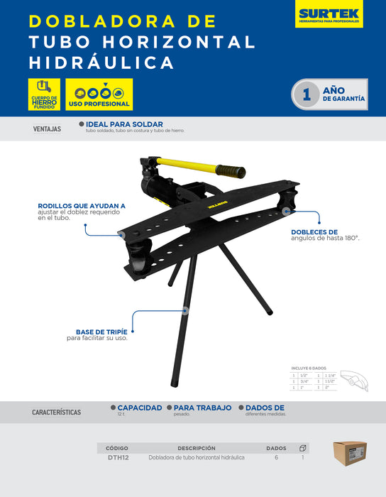 Dobladora hidráulica horizontal para tubo de 12 ton Surtek