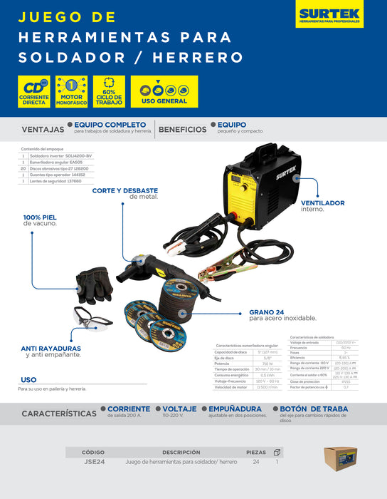 Juego de soldadora y esmeriladora con accesorios, 24 piezas Surtek