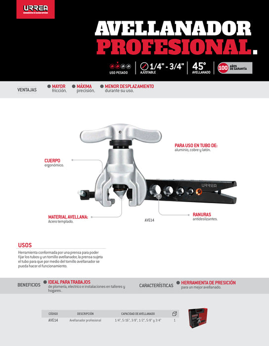 Avellanador de 1/4" a 3/4" Urrea