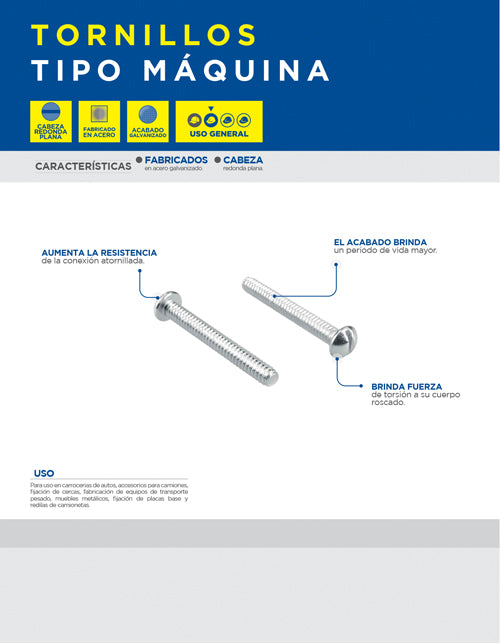 Tornillo tipo máquina cabeza redonda 1/4" x 1-1/2", 80 piezas Surtek