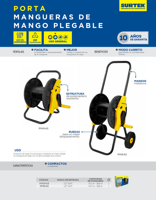 Porta manguera de piso, capacidad de 45 m Surtek