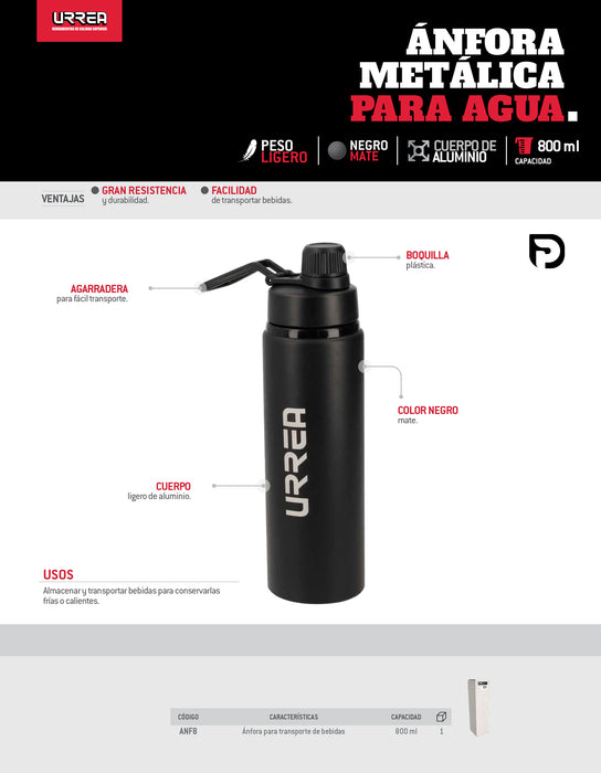 Anfora de aluminio para agua 750 ml Urrea