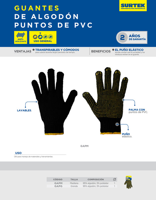Guantes de algodón con puntos de PVC M Surtek