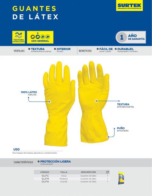 Guantes de látex con forro interno de algodón G Surtek