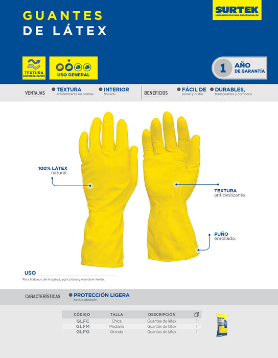 Guantes de látex con forro interno de algodón M Surtek