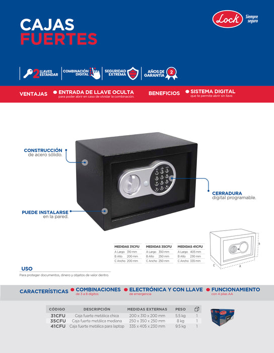 Caja fuerte metálica grande 41 cm, para laptop Lock