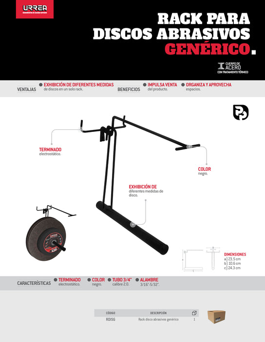 Rack despachador para panel para discos abrasivos, genérico Urrea