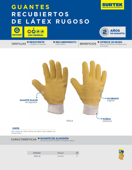 Guantes de algodón con recubrimiento de látex G Surtek