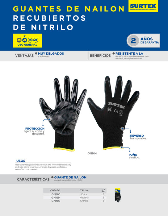 Guantes de nailon con recubrimiento de nitrilo G Surtek