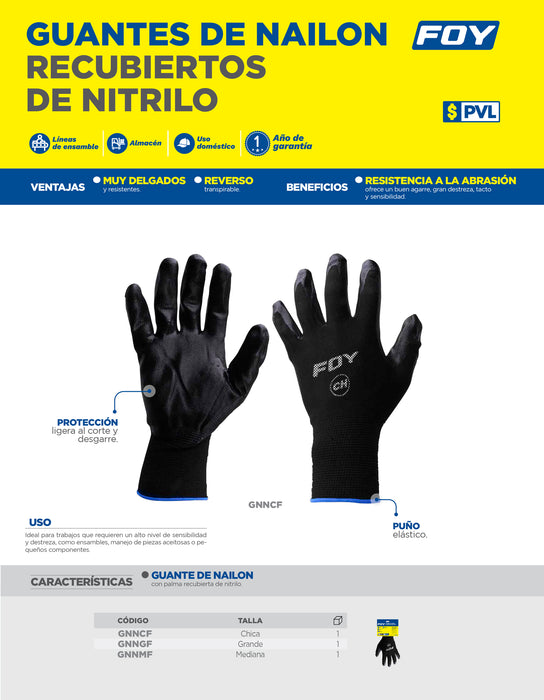 Guantes de nailon con recubrimiento de nitrilo M Foy