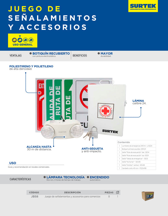 Juego combinado de herramienta básico para negocio, 8 piezas Surtek