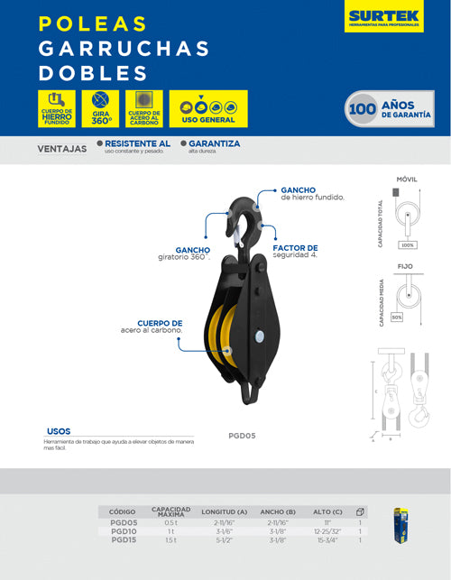 Polea giratoria 4", 3 Kg Surtek