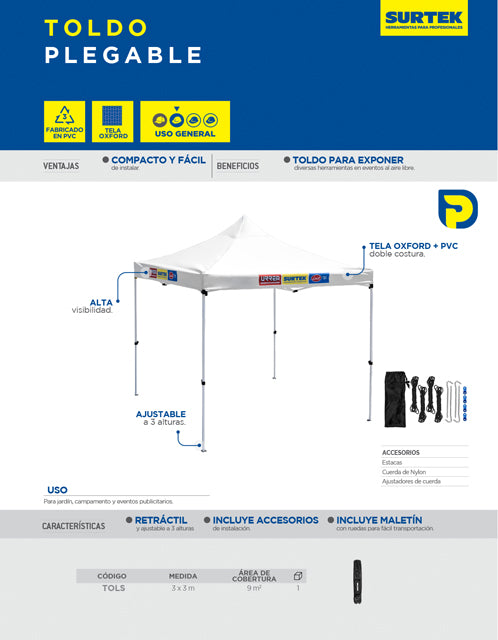 Juego de toldo plegable 3 x 3 m, 2 piezas Surtek
