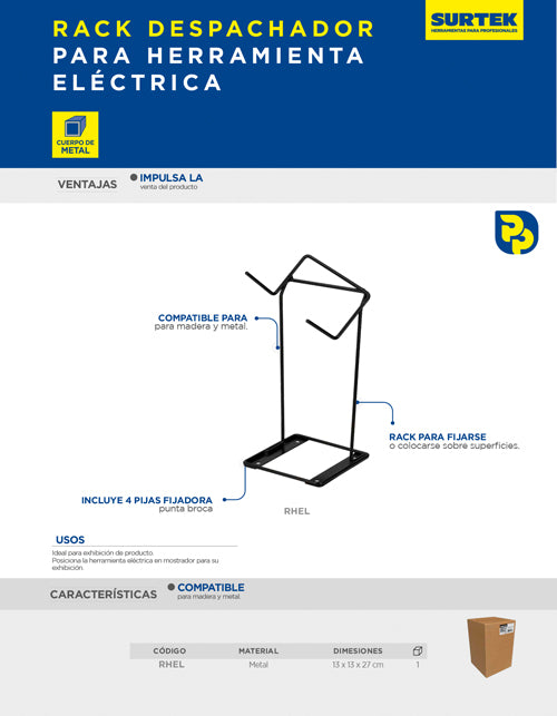 Rack exhibidor para herramienta eléctrica 13 x 13 x 27 cm Surtek