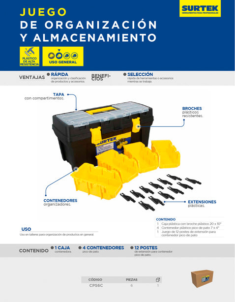 Juego de cajas portaherramientas plásticas, 6 piezas Surtek