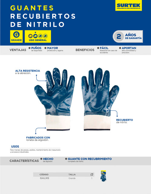 Guantes de algodón con recubrimiento de nitrilo unitalla Surtek