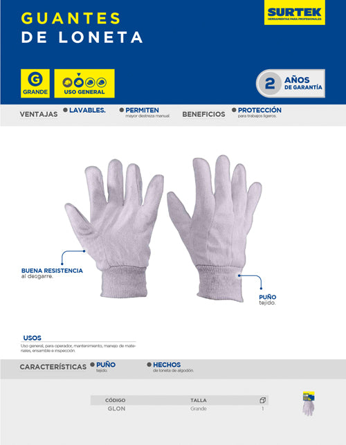 Guantes de loneta unitalla Surtek