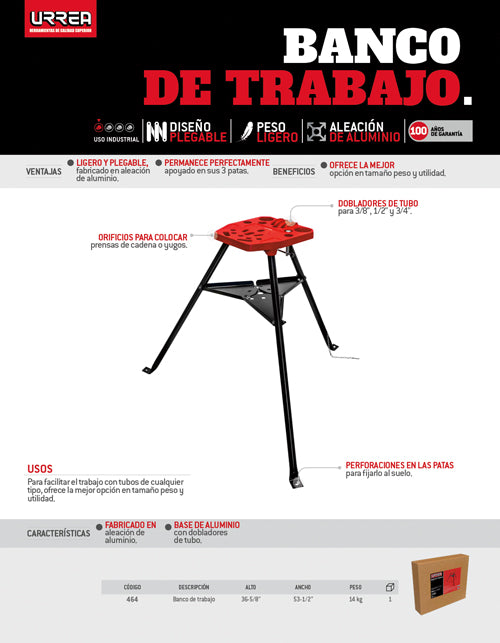Banco de trabajo plegable 36-5/8" x 53-1/2" Urrea
