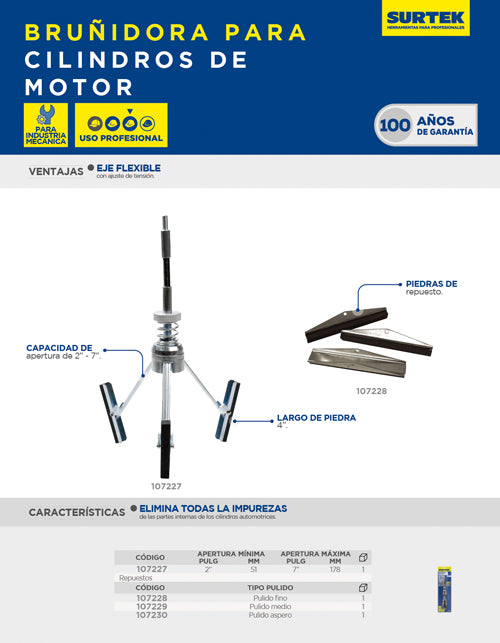 Bruñidora para cilindro motor de 2" a 7" Surtek