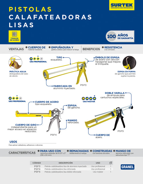 Pistola calafateadora lisa de aluminio inyectado Surtek